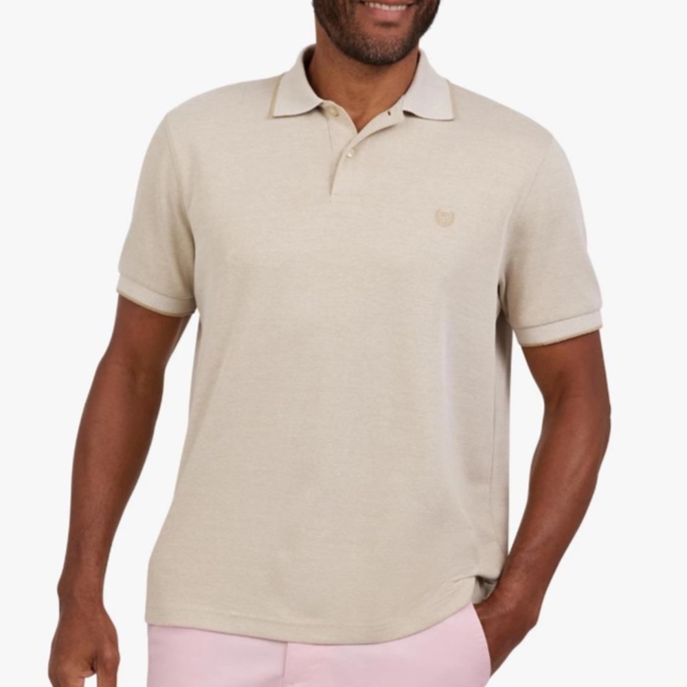 Chaps Men SZ S Pale Khaki 2 Button Collared Short Sleeve Polo Shirt NWT